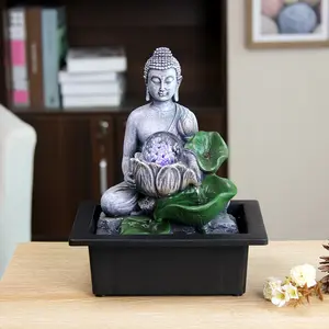 New 1pc USB Powered Buddha Tabletop Fountain, With Colorful Spinning Ball Lights, Buddha Statue Ornaments, For Home And Office Deco Decor Religious