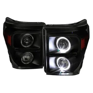 2011-2016 F-250 F-350 F-450 F-550 Dual Halo Projector Headlights w/ LED Turn Signal Lights (Black Housing/Smoked Lens)