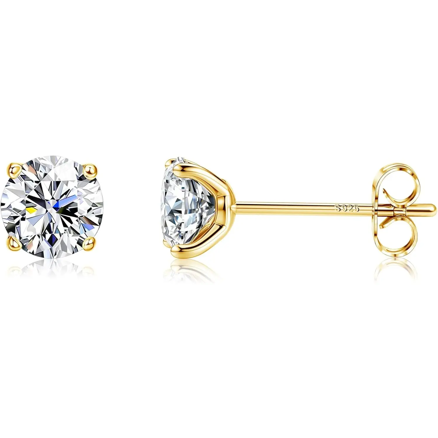 MILACOLATO 925 Sterling Silver 5mm Long Post Cubic Zirconia Stud Earrings for Women Men, CZ Studs Earrings Hypoallergenic