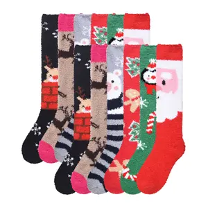 12 Pairs Plush Knee High Socks Fuzzy Fleece Warm Soft Cozy Fluffy Winter Home Sleeping Premium Socks Comfy Christmas Gifts for Women Assorted Pack