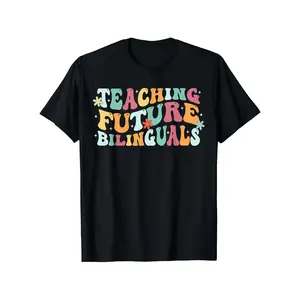 Retro Groovy Maestra Funny Spanish Teacher Bilingual T-Shirt - "Teaching Future Bilinguals" Graphic, 100% Soft Loose-Fit Unisex Tee, S-XXXL Sizes, Casual & Gym Wear, All-Season Comfort, Ideal Gift for Educators & Language Learners
