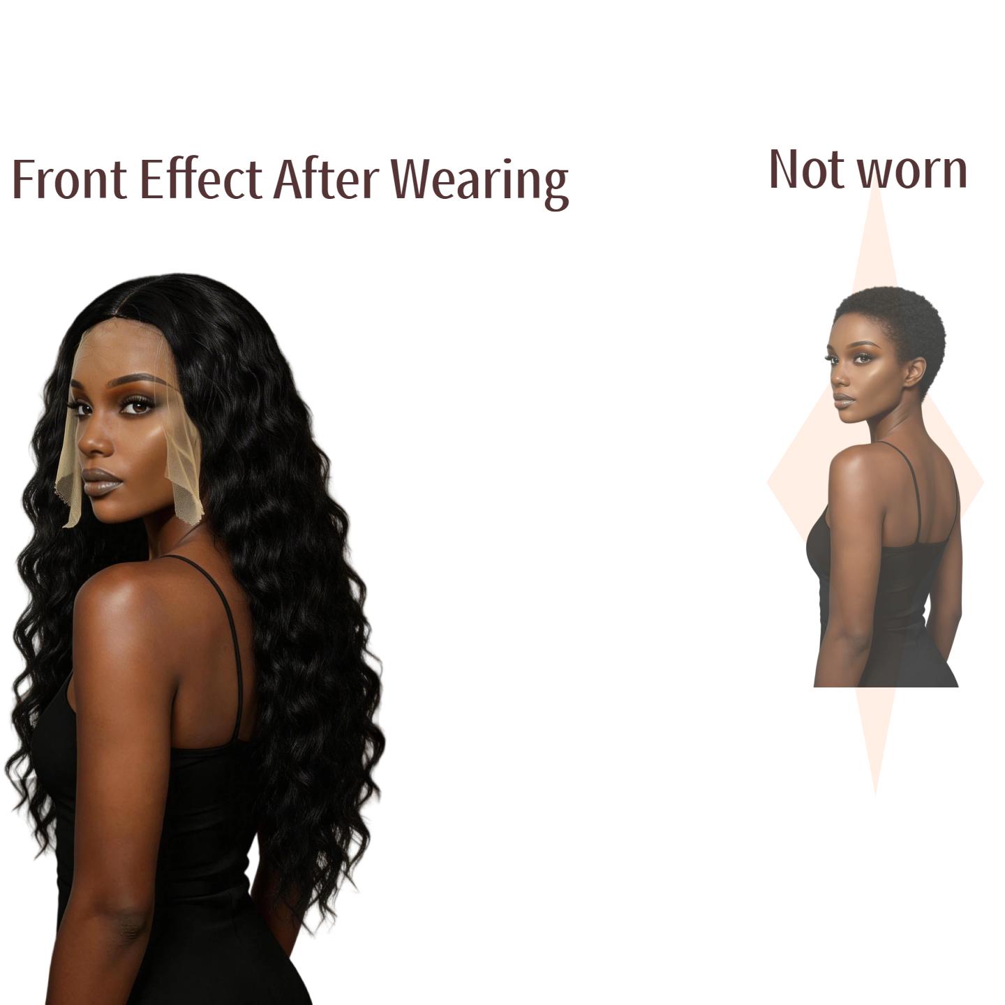 13x4 Deep Wave Lace Front Wig — 150% Density HD Lace Wig — Synthetic Hair — Suitable for Daily Wear — Natural Black (36 Inches)