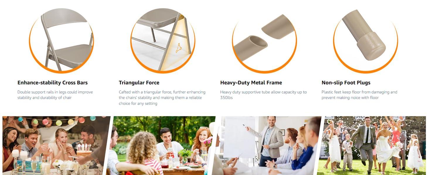 4 Pack Heavy Duty Metal Folding Chairs, 350 lbs Capacity, All-Steel Frame, Stackable & Portable Indoor Outdoor Seating for Party, Wedding, Event, Office (Black)