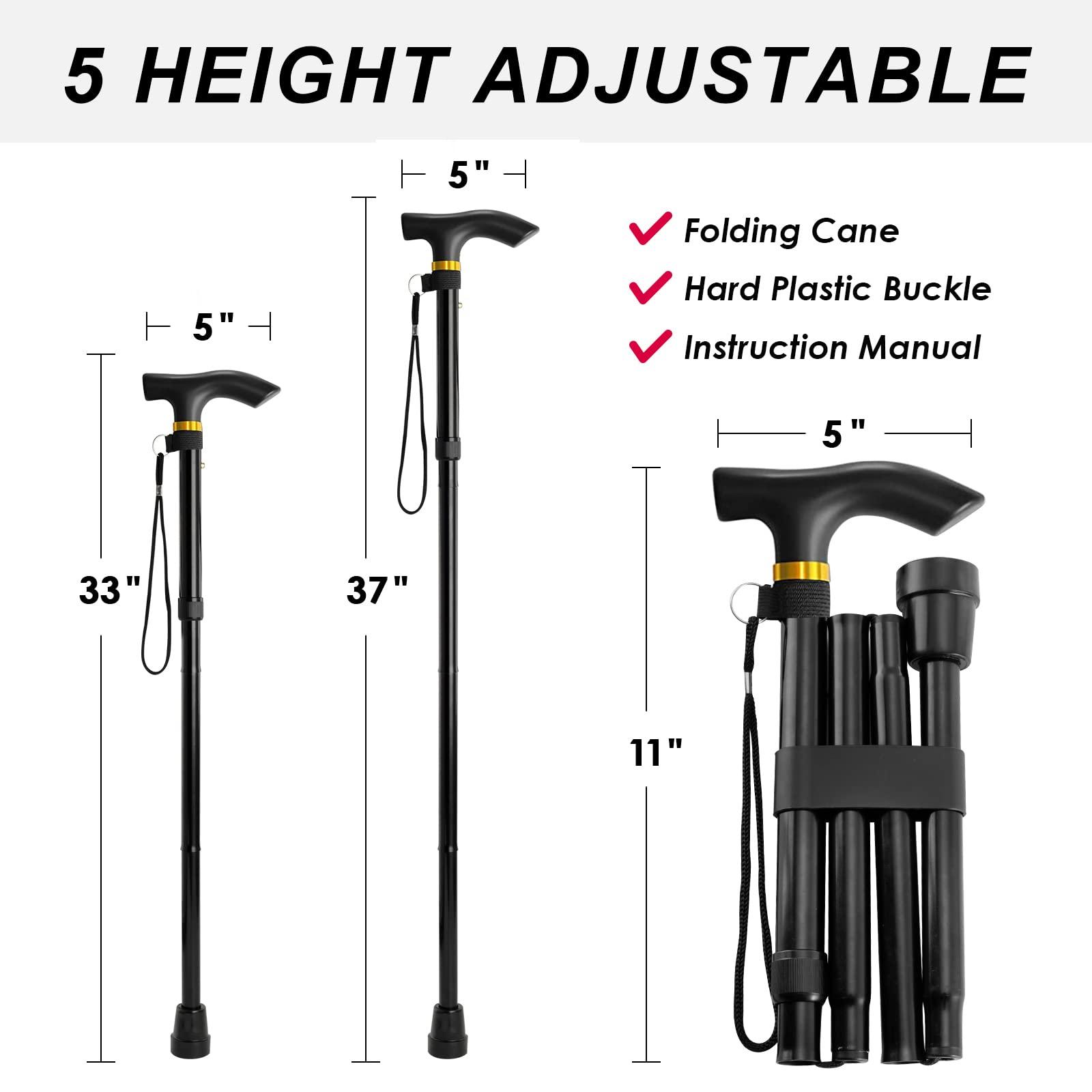 Walking Cane, Folding Cane for Man & Women, Portable Lightweight | 5-Level Adjustable Height, Collapsible Cane for Seniors Balancing Mobility Aid