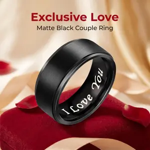 Black Titanium Wedding Couple Bands Rings Men Women Matte Brushed Finish Center Engraved "I Love You", Rings for Men Women Engagement Wedding Size 7 To 13