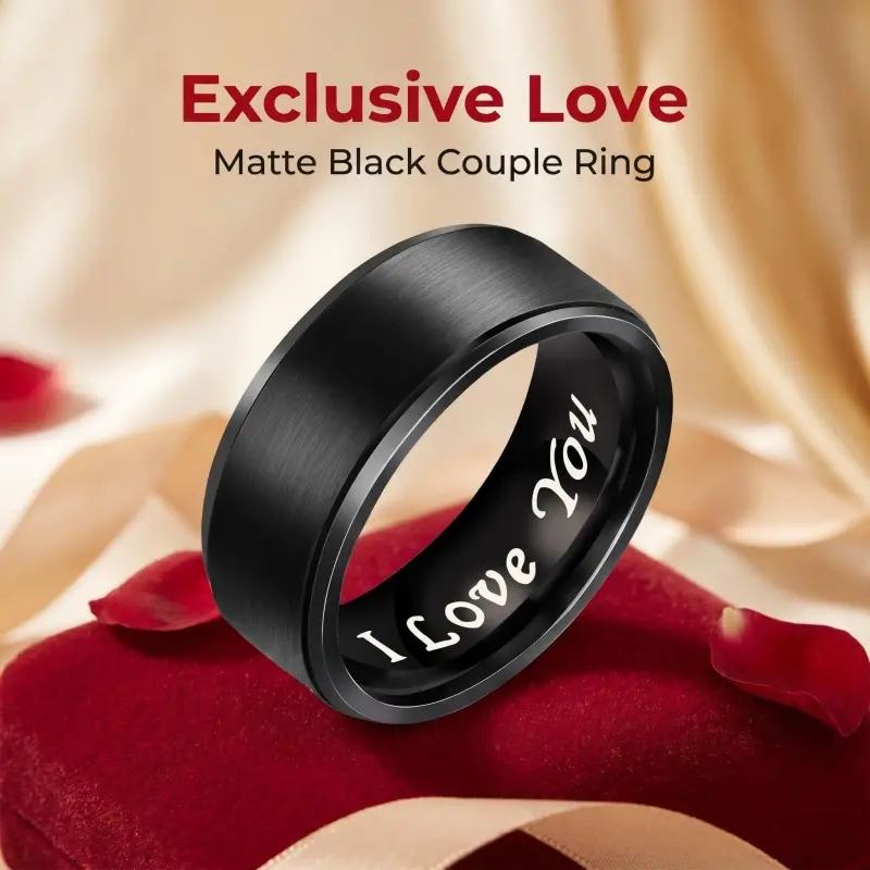 Black Titanium Wedding Couple Bands Rings Men Women Matte Brushed Finish Center Engraved "I Love You", Rings for Men Women Engagement Wedding Size 7 To 13summerwins