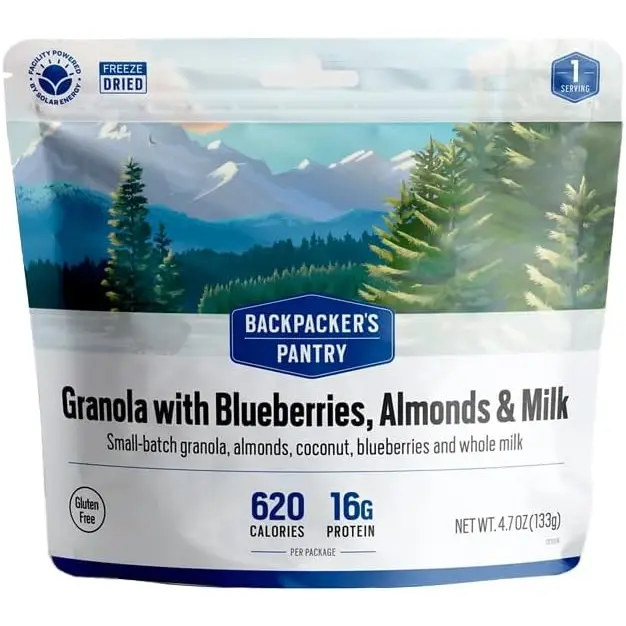 Backpacker's Pantry Granola with Blueberries Almonds & Milk - Freeze Dried Backpacking & Camping Food - Emergency Food - 16 Grams of Protein, Vegetarian
