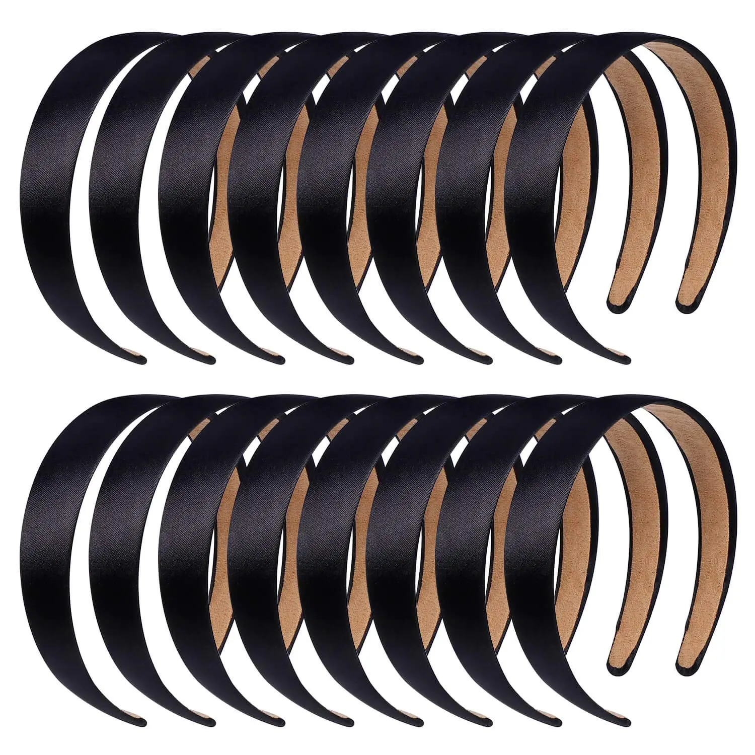 Women's 16-Piece Bulk Satin Headbands, 1-Inch Anti-Slip Black Ribbon Plain Hard Hair Accessories for DIY Crafts, Gym Wrap Workout Headband, Gym Wrap Headband