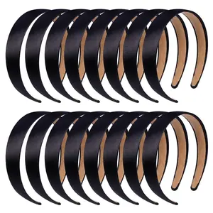 Headbands Satin 16 Pcs Bulk 1 Inch Anti-slip Black Ribbon Hair Bands Plain Hard Headbands for Women Girls DIY Craft Hair Accessories (Black)