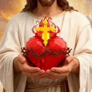 3D Sacred Heart Plastic Reusable Buildable Interlocking Brick Set - Hand-Assembled DIY Decorative Puzzle Kit, Christian Religious Desktop Decor, Ideal Kid Gift for Easter & Christmas Celebrations, Brick Set Buildings,