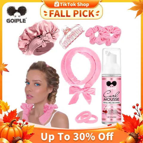 Goiple Heatless Curlers Kit - Complete Curly Kit with Curl Rollers, Castor Oil, Mousse, Flexible & Stretchable Curl Enhancing Tool, Defines Bouncy Styles, Controls Frizz, No Heat Damage, Boosts Natural Hair Texture