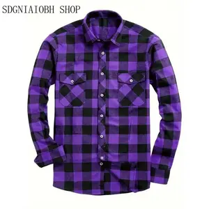 Men's Casual Plaid Flannel Shirt - Long Sleeve, Button-Up, Green and Black Checkered Pattern, All-Season Comfort, Allseason Shirt | Classic Collar | Durable Fabric