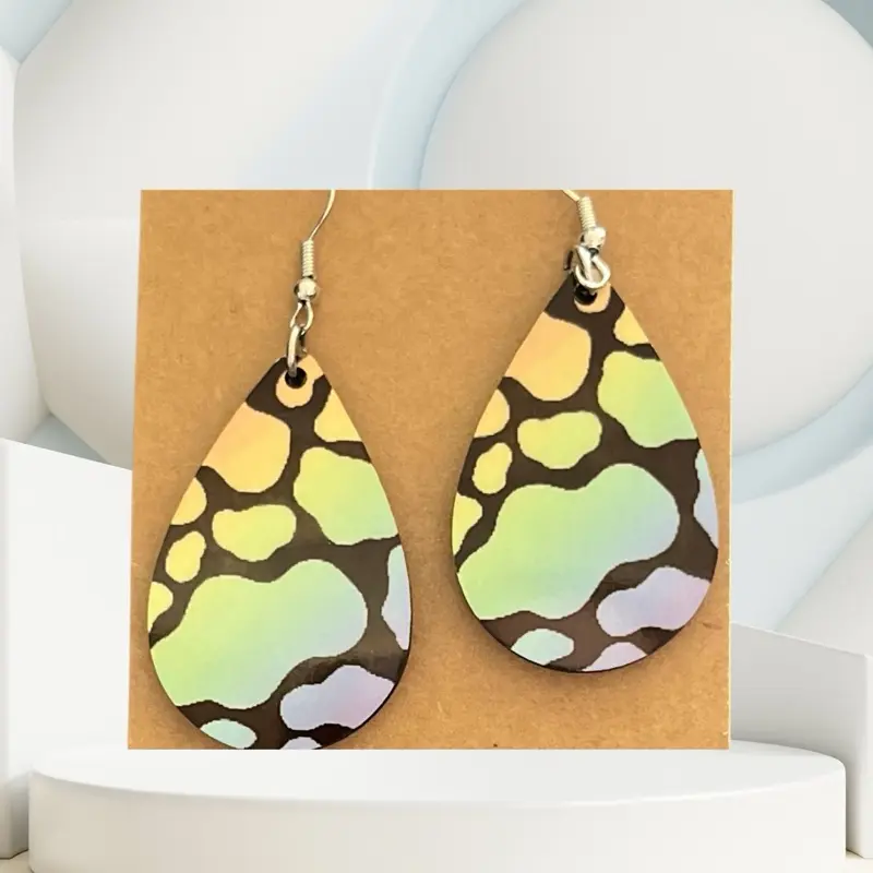 Mommamels Creations Sublimation MDF Tear Drop - Shaped Animal Print Earrings - 1.5-Inch Double Sides with Sterling Silver Hooks - Women's Accessory