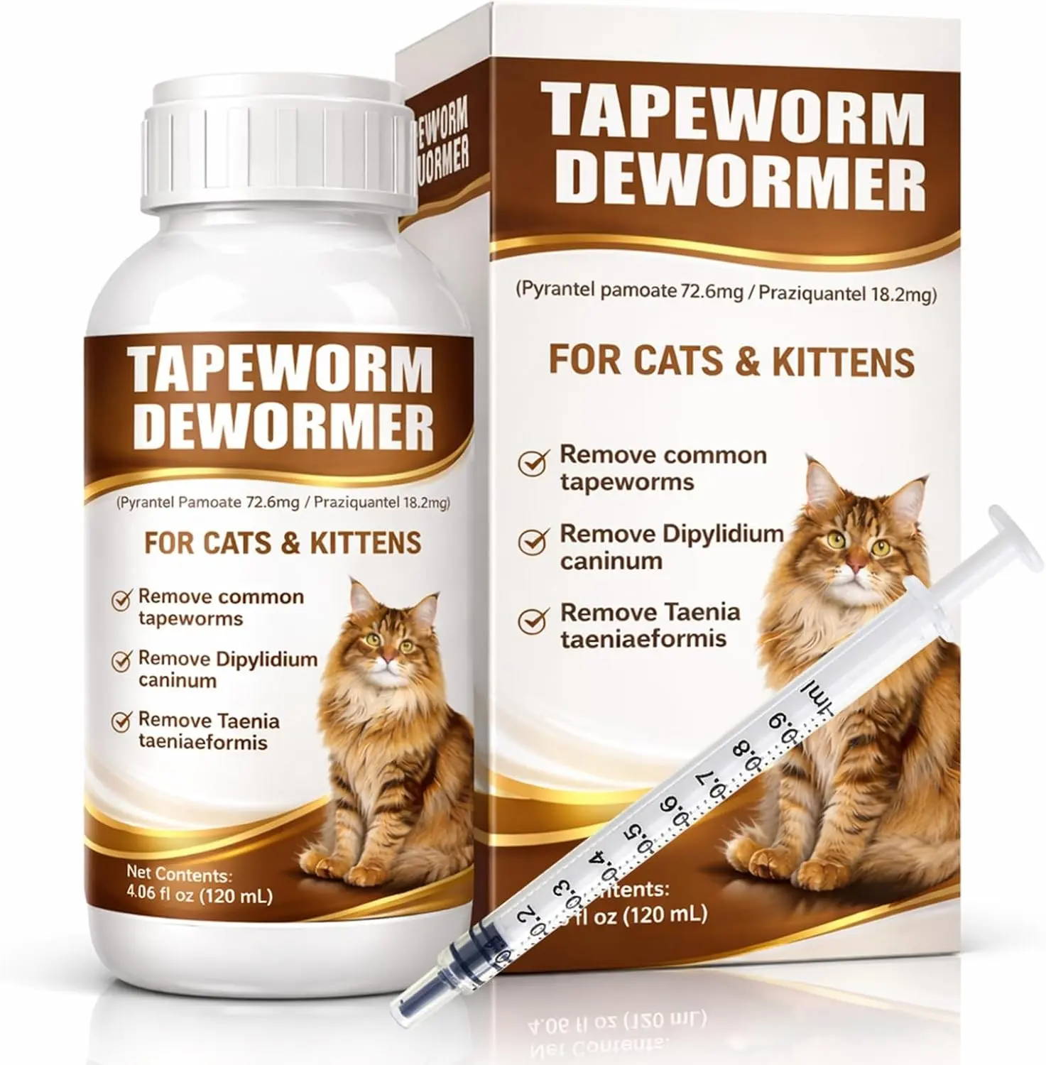 Cat Dewormer Liquid Broad Spectrum Treatment for Tapeworms, Roundworms & Hookworms, 120ml