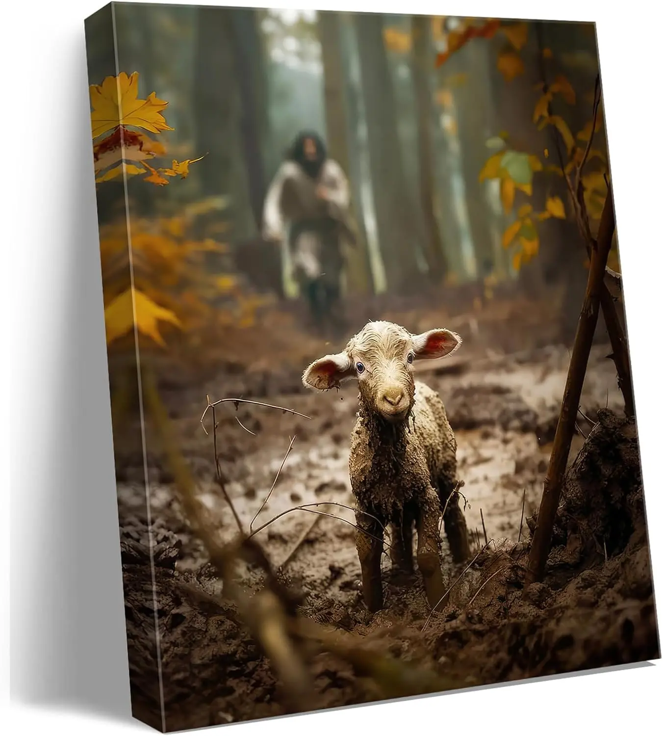 Jesus wall decor for prayer room Christian wall art for Christmas decorations indoor Jesus and Lamb canvas wall prints Jesus Running After Lost Lamb Picture poster everyday Lightweight Artwork
