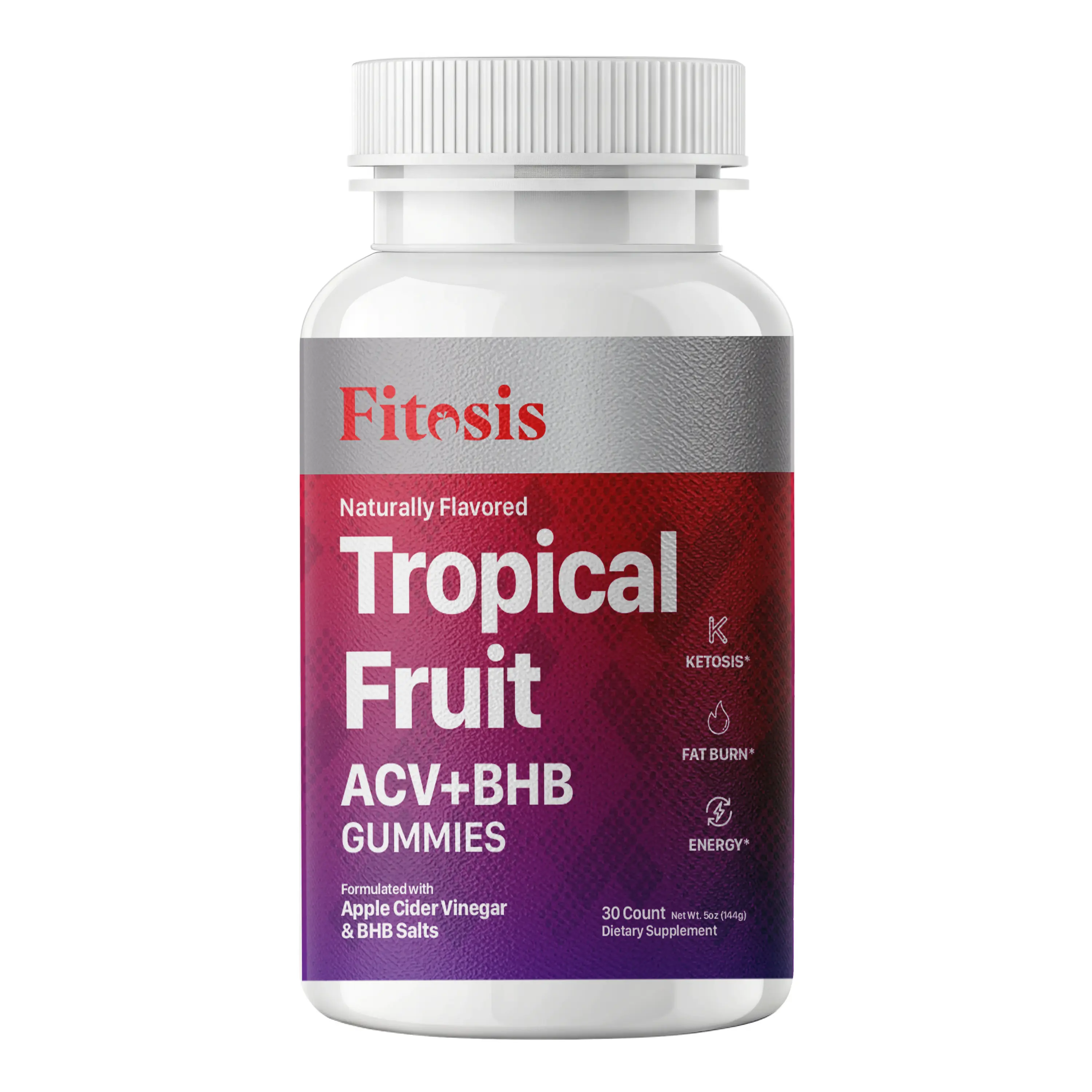 Fitosis Tropical Fruit ACV + BHB Gummies | Apple Cider Vinegar & BHB Salts | Energy & Ketosis Support | 30 Gummies