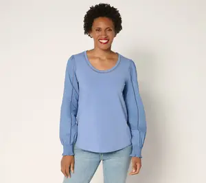 Ree by Pioneer Woman Scoop Neck Eyelet Mixed Media Knit Top