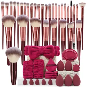 12332PCS Cosmetic Brushes Plus 25Pcs All In One Premium Professional Makeup Tools Set Including Synthetic Brushes Multiple Sponges Triangle Air Cushion Puffs Hairband Hand Straps Brush Cleaning Tool Beginner Friendly Portable Full Cosmetic Kit