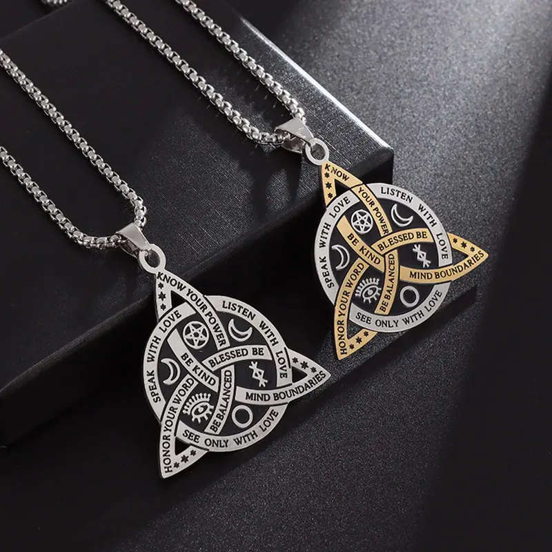 Elegant Unisex Moon Rune Celtic Knot Stainless Steel Pendant Necklace - Casual Style, Steel Chain, Punk Hip Hop Design, Auspicious Daily Jewelry, Birthday Gift for Enthusiasts