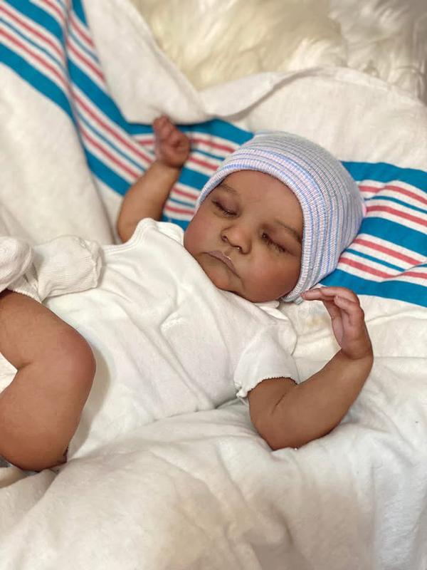 Reborn Baby Dolls 19 inch Eyes Closed  African American Black Soft Body Realistic Vinyl Toddler Real Life Baby Dolls Cloth Body Doll Toy Gift for Kids Age 3+