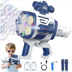 GJ 004-P  Automatic CRefill Bubble Machine Gun - Rechargeable Bazooka Bubble Gun for Kids with Colorful Lights, Electric Rocket Bubble Blaster Shooter Toys for Outdoor Wedding Birthday Party Boys Gifts, Blue