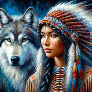 Wolf & Native American Girl Pattern DIY Diamond Arts Colorful Painting Kit without Frame, DIY 5D Diamond Arts Colorful Painting Kit, Wall Art Decor for Home