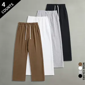 Baggy Wide-Leg Sweatpants 4-Pack – Soft Drawstring Casual Pants, Unisex Loose Pants for Streetwear, Loungewear, Workouts, and Everyday Outfits