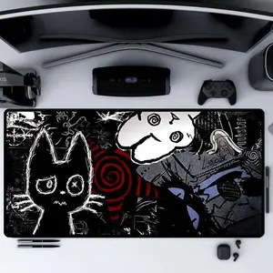 Dark Punk Anime Mousepad Creepy Cat Gaming Mat Grunge Desk Mat for Gamers Neon Aesthetic Mouse Pad
