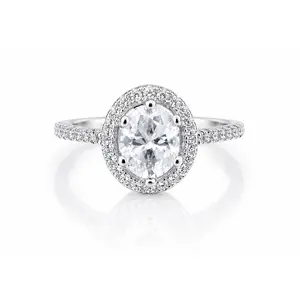 Oval Moissanite Halo Engagement Ring, 2CT Silver Engagement Ring, Engagement Rings