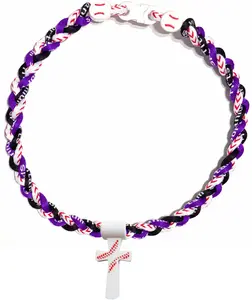 Tornado 3 Rope Necklace Baseball Stitch Clasp Purple White Black + White Cross