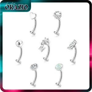 ORAZIO 7 Pcs Belly Button Ring Set Surgical Steel Hypoallergenic CZ Opal Internally Threaded Navel Piercing Jewelry 14G Gold Silver Tone for Women