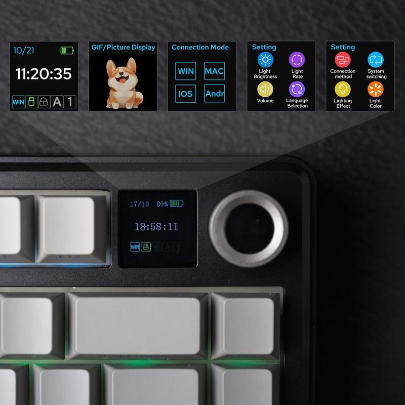 Aula F75 MAX Wireless Mechanical Keyboard 75% Layout Hot Swappable RGB Backlit Gasket Design TFT Screen Knob for PC Mac Linux