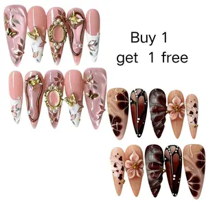 3D Acrylic Almond Shape Reusable Handmade Press-On Nails -, Natural Finish, Durable & Elegant Design (2026 Edition), Ideal for Everyday Office Weart