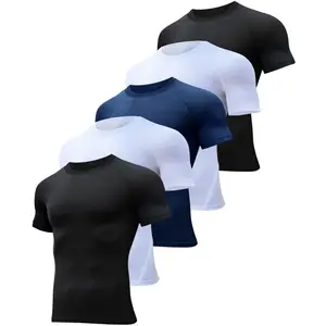 5 Pack Men’s Compression Shirts Short Sleeve Cool Dry Sports Athletic Workout Base Layer Undershirt T-Shirt Tops Fit