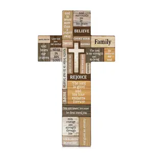 Cross Sculpture with Christian Words and Sayings, Hanging Christian Gifts, Bible Study, Car Rearview Decor Accessories, Religious Gift, Wooden Cross Decorations, Religious Home Decor