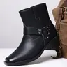 Men’s retro biker ankle boots with side zipper, buckle strap, chunky heel—edgy street style shoes for casual everyday wear