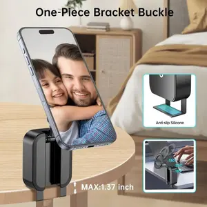 Universal Dual-Sided Magnetic Phone Holder Mount for iPhone & Android, Foldable Gym Stand with Adjustable Tray Table Clamp