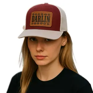 Darlin Maroon and Grey Patch Ball Cap with Leather Patch Design country hats