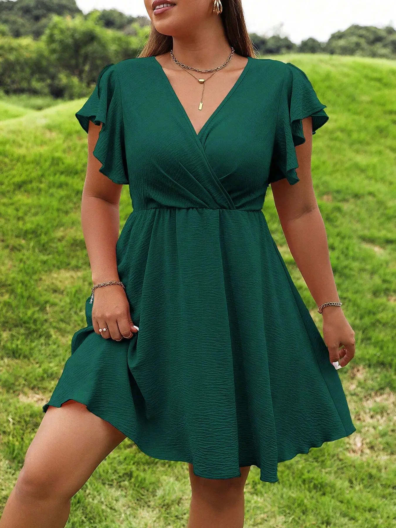 Plus size V-neck peplum Skirt  Slimming dress The perfect dress for elegant everyday and summer dates