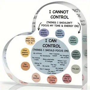 Heart Shaped Acrylic Ornament, Heart Plaque, Mental Health Decor, Things I Can Control Acrylic Heart Gifts, Therapist Office Art Decorations for Therapist Office Living Room Desktop Gift  Bedroom Decor