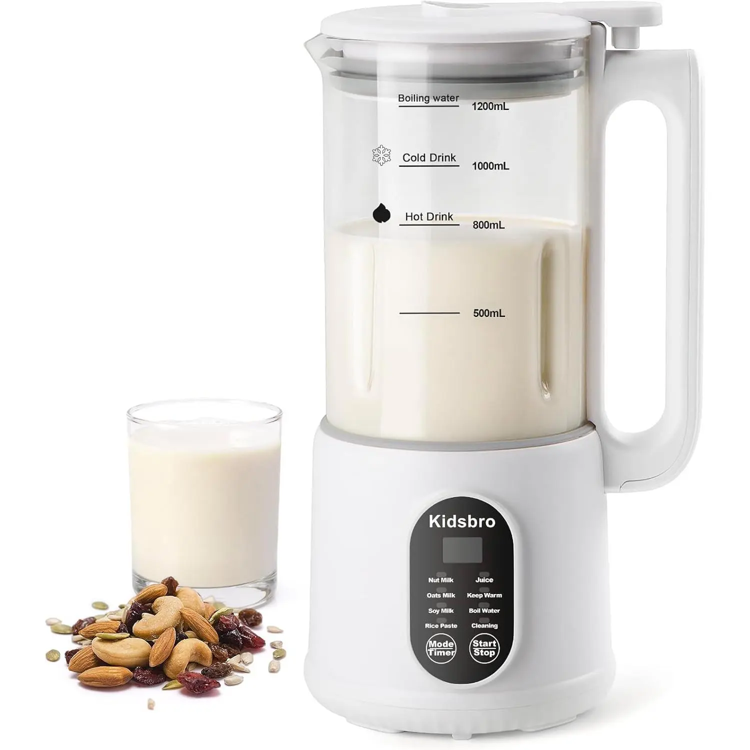 8 in 1 Automatic Nut Milk Maker, Almond Milk Maker,40oz (1200ML)Automatic Soy Milk Maker for Homemade Oat, Coconut, Soy, Plant Based Milks with Delay Start/Keep Warm/Boil Water(White)
