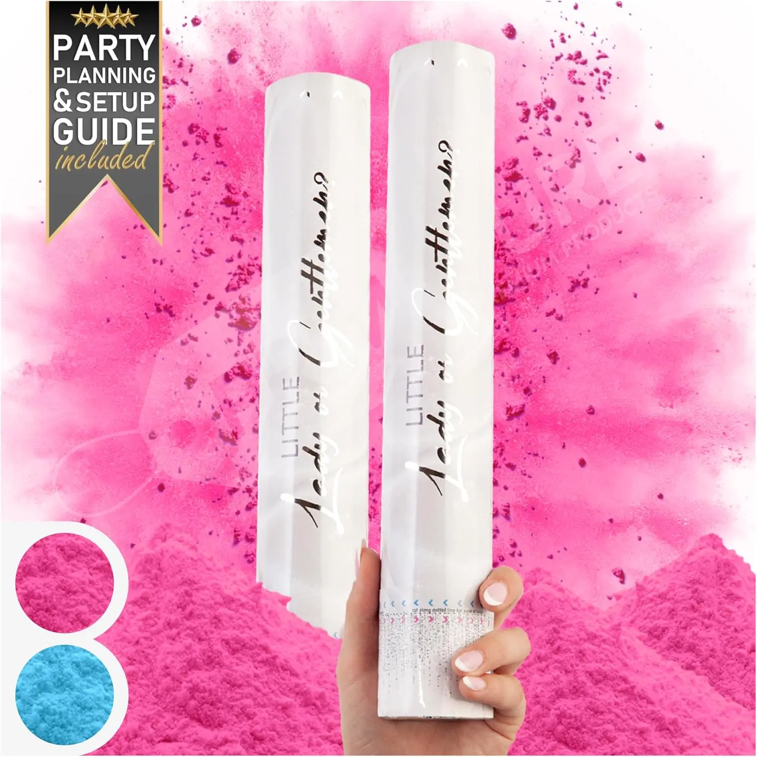 Biodegradable Powder Gender Reveal Confetti Cannon 2-Pack - Pink, Magical Festive Decorations Supplies with Spray Function for Baby Girl Celebrations