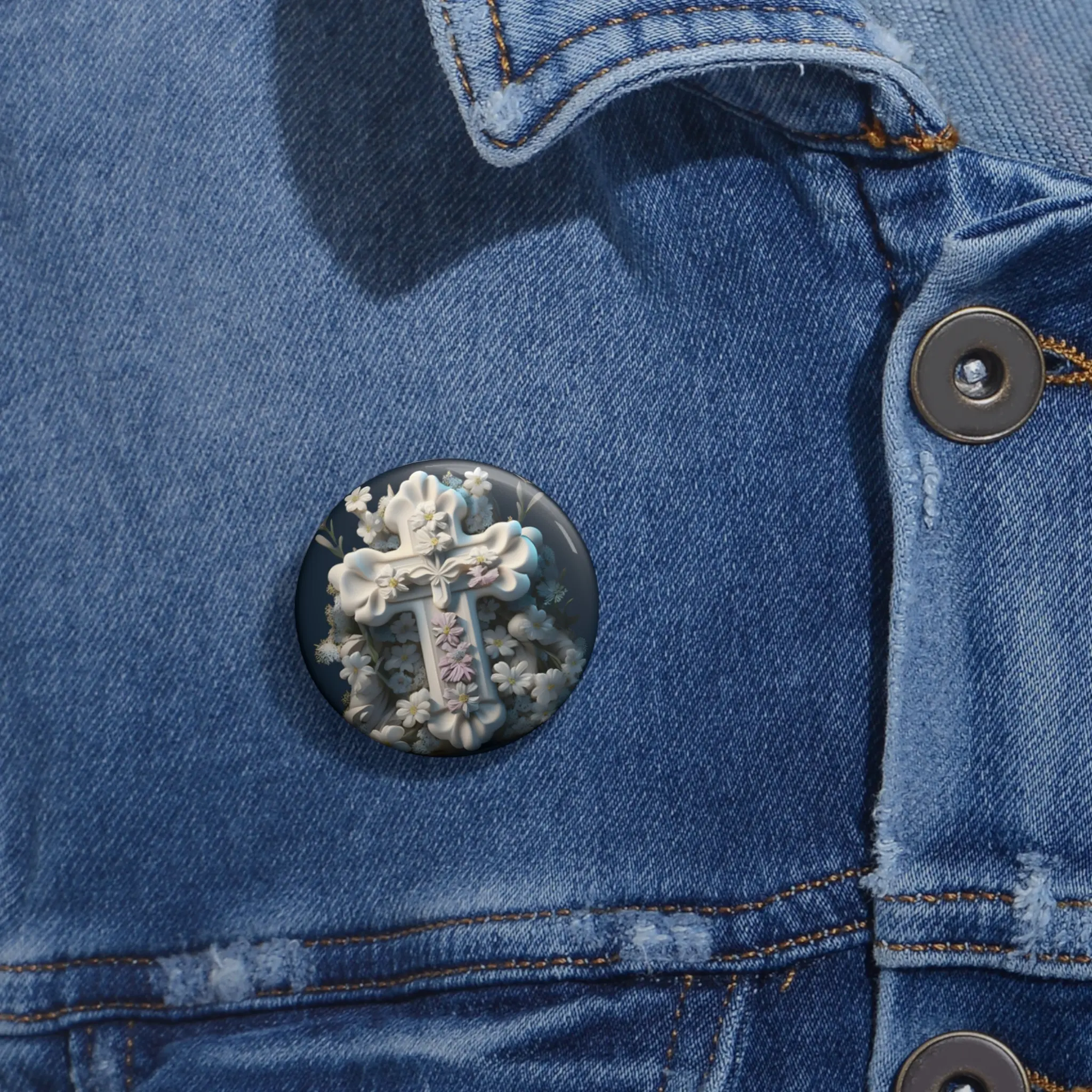 Custom Pin Buttons with Flower Cross Design, Religious Gifts, Faith Accessories, Inspirational Pins, Cute Buttons for Celebrations