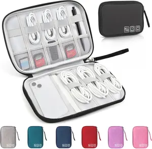 Travel Cable Organizer Bag, Electronics Organizer Tech Pouch with Double Layers for Cords, Chargers, Phone, Earphones, USBs, SD Cards - Travel Essentials Portable Waterproof Tech Pouch