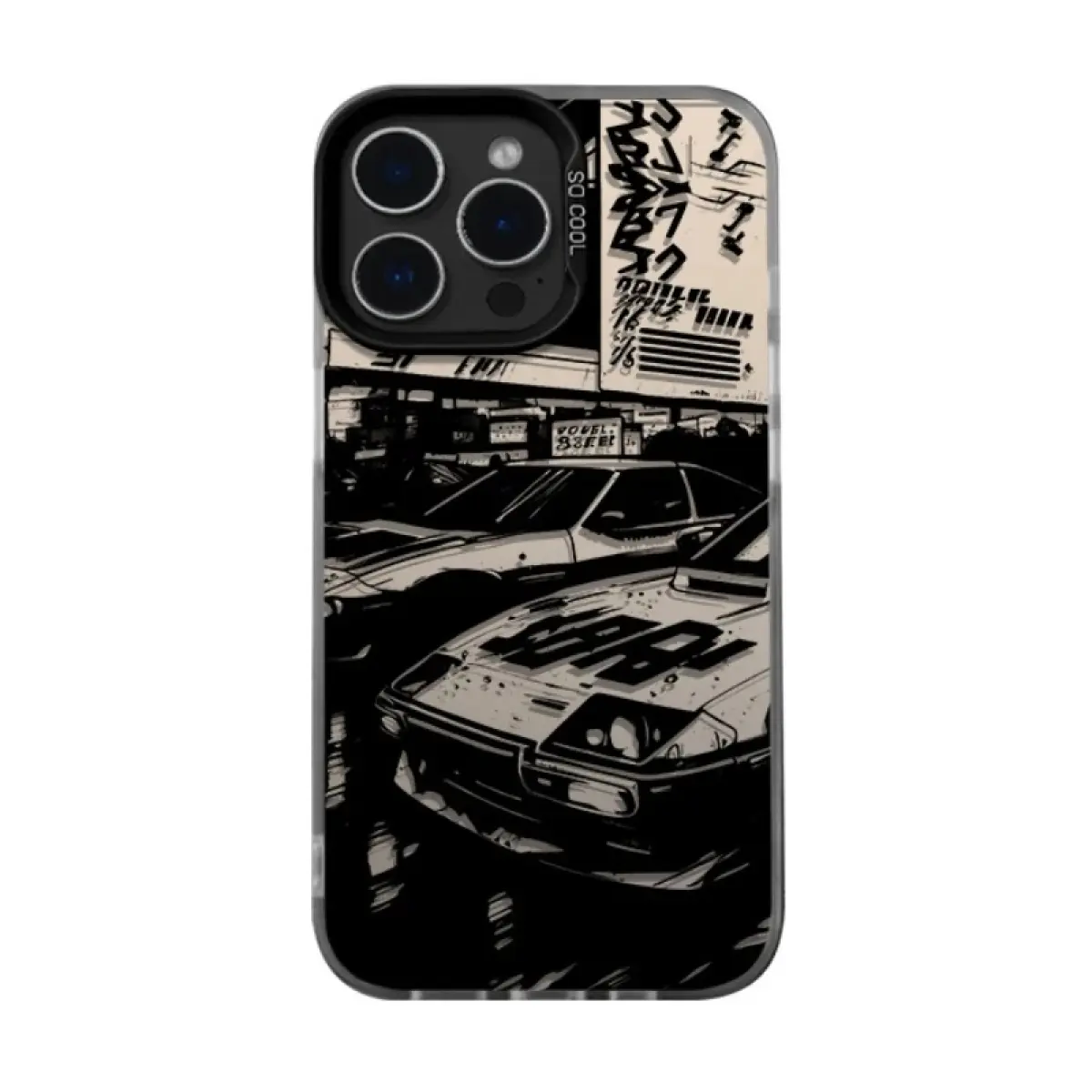 Manga Black & White Street Racing TPU Cellphone Case - JDM Car Culture Casing, Shockproof Slim Fit, Wireless Accessory Compatible, Multi-Model for iPhone 17,16,16 Plus,15,14,13,12,11,X/XS Pro Max, Anime Aesthetic Tech Item for Car Enthusiasts, Smartphone,