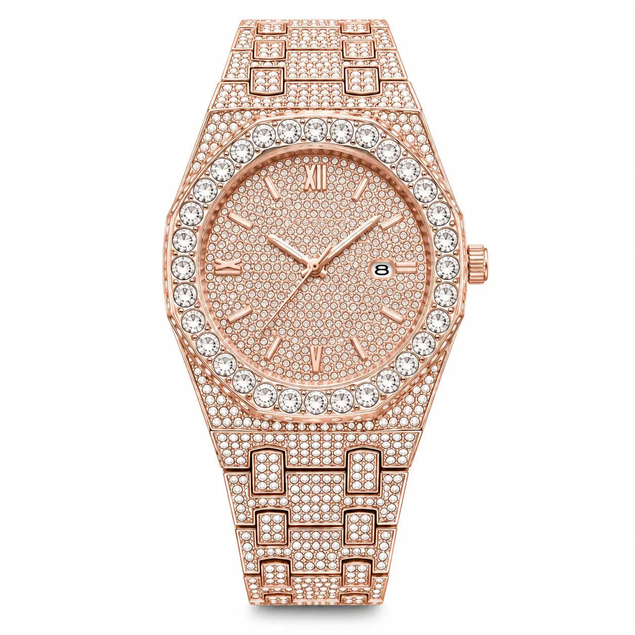 Women's Luxury Square-Round Rhinestone Rose Gold Crystal Quartz Wristwatch, Elegant Fashion Jewelry Watch for Parties (Sports & Outdoor Stopwatch & Timer Accessory)