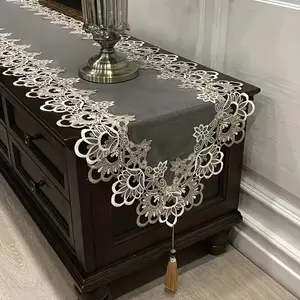 [Elegant Lace Runner] Elegant Polyester Lace Table Runner - Rectangular TV Stand And Coffee Table Dresser Scarf, European-Inspired Tabletop Cover, Woven Lace Cloth for Home Decor, Single Piece