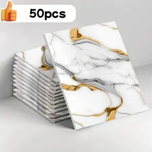 50pcs 3D Luxury Vintage Marble Wallpaper, Self-Adhesive, Waterproof, DIY Wall Decor, Kitchen & Bathroom, Home Renovation, Easy Peel & Stick