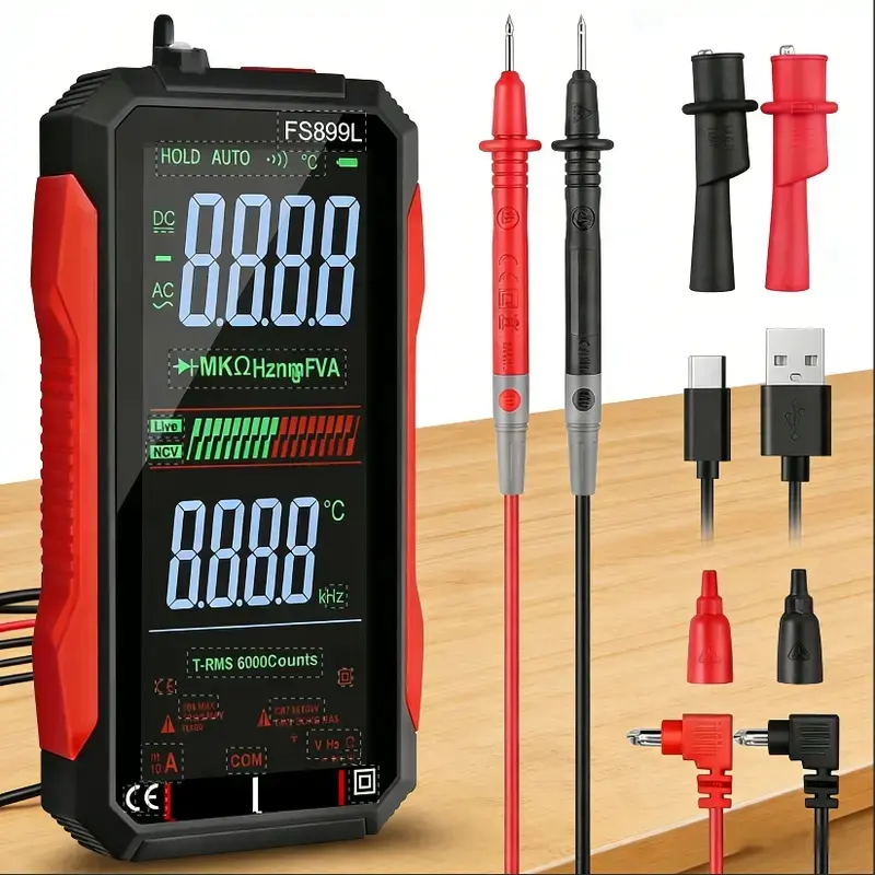True RMS 6000-Count Digital Multimeter, USB Rechargeable, NCV Voltage Detector, Backlit Display – Reliable Tool for Home, Auto & Electrical Repairs