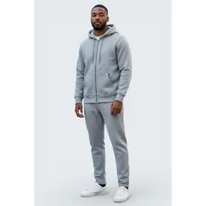 Heather Grey Full Zipper Cotton Fleece Streetwear Sweat Suit